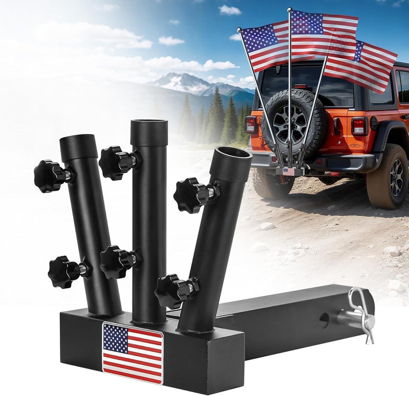Sidasu Heavy Duty Three Hitch Flag Holder, Trailer Hitch Flag Pole Holder, Fits 2" Trailer Receivers, Universal Hitch Flag Pole Holder Kit with Cars, Trucks, SUV, Pickups, Campers & Trailers - Image 1